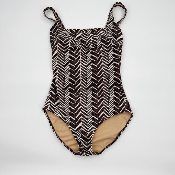 GOTTEX Brown and White Patterned One Piece Swimsuit size 14 women’s - Picture 1 of 9